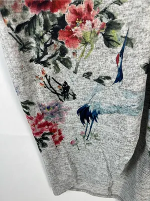 Ginger‎ G Floral Crane Print Soft Knit Open Front Cardigan Size S thumbnail 6