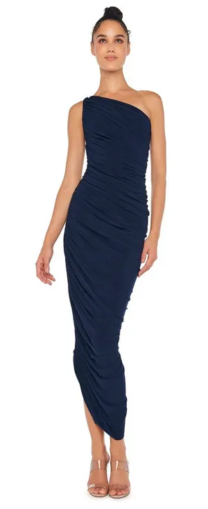 Norma Kamali Diana Gown Ruched One Shoulder Maxi Dress True Navy Blue Size XS thumbnail 1