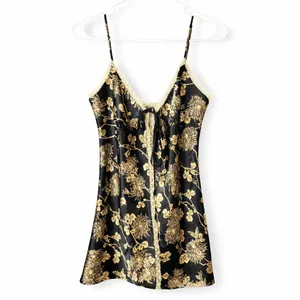 Victoria's Secret Camisole M Floral Pattern Lace Trim Vintage 90s-00s Black Tan thumbnail 3