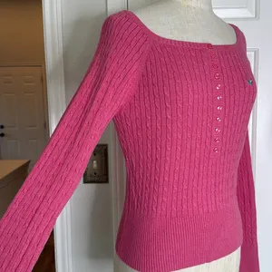 Aeropostale y2k label cableknit cropped half button sweater butterfly logo thumbnail 13