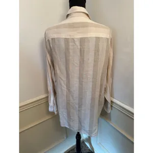 NY&C NY Khakis Neutral Striped Linen Blend Button-Down Shirt Minimalist Coastal thumbnail 5