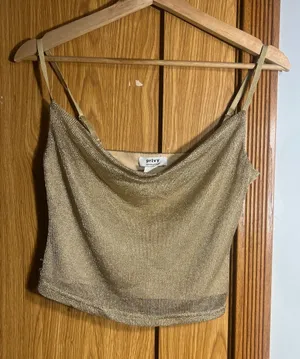 privy Shimmery Gold Cowl Neck Crop Camisole thumbnail 1
