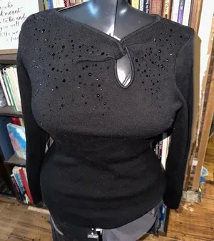 Reba black keyhole bejeweled basic minimalist S sweater thumbnail 1