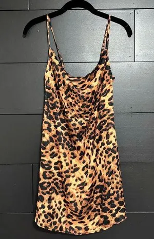 Silky Satin Leopard Print Dress Adjustable Spaghetti Straps. Women’s Size S EUC thumbnail 1