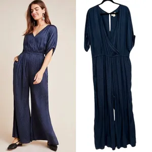 Anthropologie Maeve Jaqueline Jacquard Jumpsuit Leopard Print Navy Blue Size‎ XL thumbnail 2