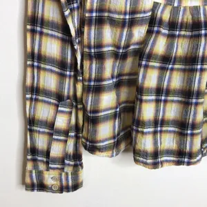 Free People Women's Flannel Plaid Crochet Lace Button Up Shirt Yellow Size XS thumbnail 12