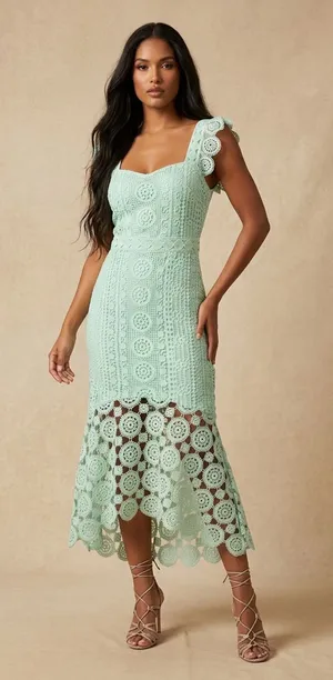 LENA | Green Trumpet Lace Fly Away With Me Maxi Dress Sz M thumbnail 1