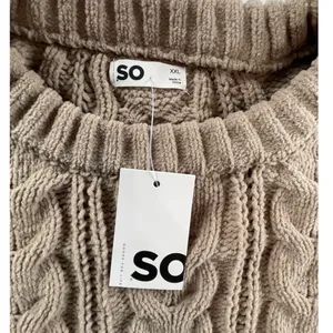 SO Women XXL Tan Brown Cable Knit Chenille Sweater Crewneck Oversized Cozy thumbnail 5