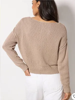 Evereve Naia Off Shoulder Pullover Sweater Slouchy Reverse Seams Taupe Medium thumbnail 2