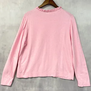 J Crew Womens Cotton Ruffleneck Sweater XL Preppy Coquette Twee Quiet Luxury Top thumbnail 2