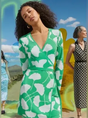 DVF for Target Ginkgo Leaf Green Knit Wrap Dress Mini Sweater Dress Medium M thumbnail 3