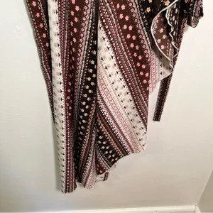 Women's True Wrap Maxi Skirt White Black Brown Pink Floral Geometric Boho Gypsy thumbnail 5