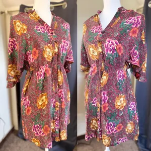 Champagne & Strawberry Silk Floral Paisley Mini Dress Womens Small Burgundy Boho thumbnail 10