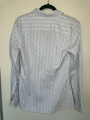 Banana Republic Riley Shirt Size 10 Blue White Striped Polka Dot Long thumbnail 5