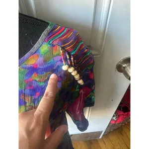 Vintage Carole Little Beaded Fringe Blouse Abstract Floral Size 14 thumbnail 3