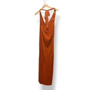 ASOS DESIGN Burnt Orange Pleated Halter Maxi Dress Size L 70s Disco Retro thumbnail 7