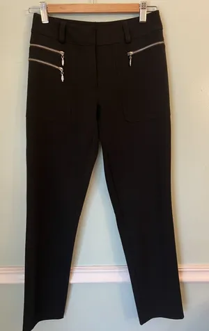 Cache Black Dress Career Pants 2 27” Inseam‎ Silver Zippers Straight thumbnail 1