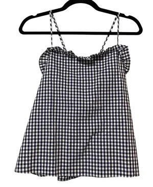 Amanda Uprichard Blue & White Gingham Ruffled Tank Top Blouse S thumbnail 1