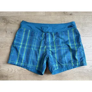 THE NORTH FACE size 12 women's REVERSIBLE Swim Board Shorts Blue/Green Plaid thumbnail 4