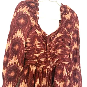 Revolve House of Harlow The Neck Ruffle Mini Dress Long Sleeve Rust Copper Sz M thumbnail 5