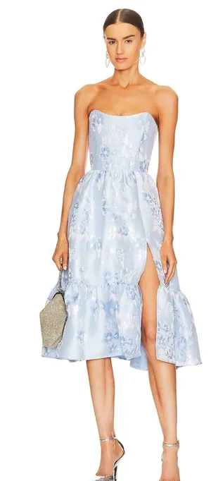 V. Chapman Virginia Strapless Gown In Chambray Blue Baroque Floral thumbnail 1