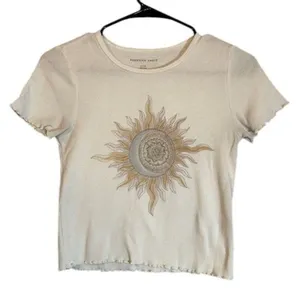 American Eagle White Celestial Sun Short Sleeve Crop Top T-Shirt Women Sz S thumbnail 1