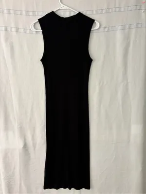 Leith women’s size M Black Ribbed Mock Neck Sleeveless Midi Dress (E76) thumbnail 8