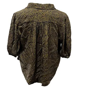 Free People Celia Leopard Print Tie-Front Blouse Brown Size Small Short Sleeve thumbnail 4
