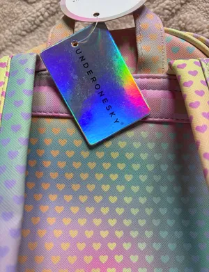 Under One Sky Girls Mini Backpack & Coin Purse - Pastel Rainbow Colors W/ Hearts thumbnail 7