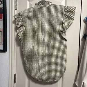 💙💖 Veronica Beard Tenille Ruffle Sleeve Shirt in Olive/White thumbnail 3