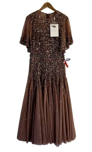 Mac Duggal Pink Cape Sleeve Beaded Tea Length Drop Waist Dress size 6 C9 thumbnail 7