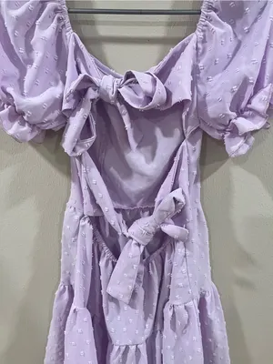 SHEIN Lilac Purple Swiss Dot Tie-Back Puff Sleeve Mini Dress Size XS thumbnail 3