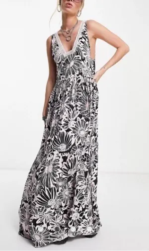 Free People Black/Blush Pink Floral Print Dress(Size Small) thumbnail 1