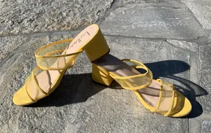 Lulus Saar Yellow Suede Block Heel Slides thumbnail 9