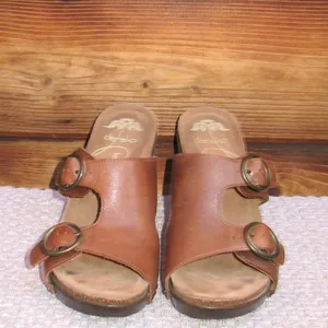 Dansko Womens 7 Fern Leather Platform Wedge Buckle Sandals Shoes thumbnail 3