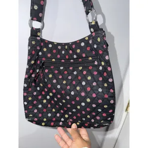 Vera Bradley Havana Polka Dots Three Zipper Crossbody Bag Purse Satchel Black M thumbnail 7