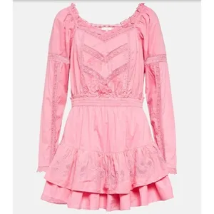 LoveShackFancy Sanaya Dress XL Vivid Pink‎ Long Sleeve Ruffle Tiered Lace Trim thumbnail 16