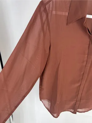 Abercrombie & Fitch Sheer Chocolate Brown Chiffon Button Down Blouse Size S thumbnail 5
