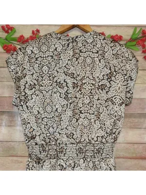 MSK Jumpsuit Womens L Black Beige Paisley Wide Leg Smocked Waist Boho thumbnail 8