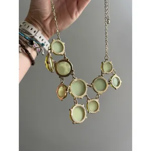 J.Crew Mod Retro Statement Necklace Chartreuse Green Gold Y2K Round Stones‎ Glam thumbnail 4