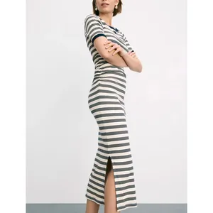 Ganni Blue White Striped T-Shirt Dress SMALL Ruched Knit Designer $325 Flaw thumbnail 2