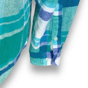 Vintage 90s Kelly Green Blue Plaid‎ Flannel Button Front Long Sleeve Baggy Shirt thumbnail 7