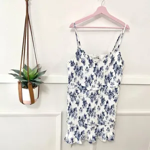 NWT Abercrombie & Fitch Smoked Floral Mini Dress XXLT Ivory Blue Coastal Romance thumbnail 2