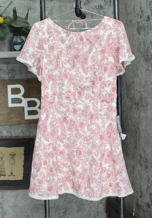 B Darlin Womens Juniors Floral Print Open Back Mini Dress 3CMT257 Pink 11/12 thumbnail 1