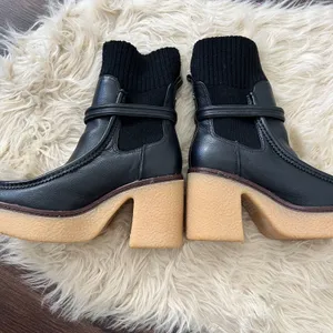 Sam Edelman Sidney Bootie black leather Chunky Platform Ribbed Knit Cuff US 7.5 thumbnail 3