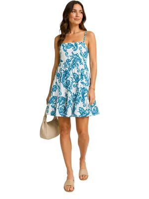 Alice + Olivia Khira Embroidered Mini Dress Bow Back Ivory Turquoise Size 8 Flaw thumbnail 14