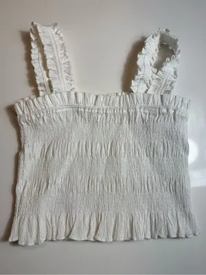 ASTR The Label White Smocked Ruffle‎ Strap Peplum, Feminine Crop Top Size S thumbnail 1