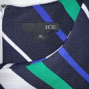 Pre-Owned ICE Blue Colorful Knee Length Dress Diagonal Stripes 3/4 Sleeve Sz XL thumbnail 3