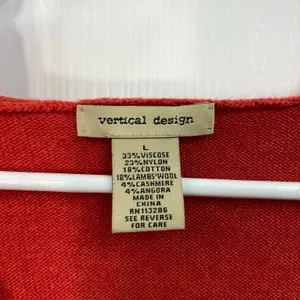 Vertical‎ Design red orange soft knit lambswool cashmere angora hooded sweater L thumbnail 4