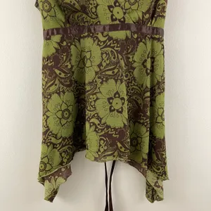Hot Tempered Y2K Olive Green Brown Floral Paisley Mesh V Neck Asymmetrical Tank thumbnail 6